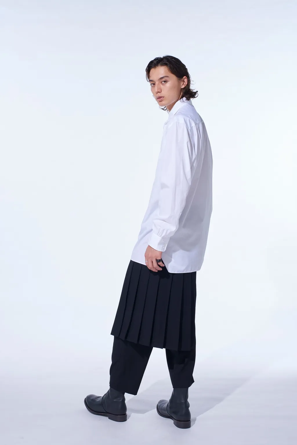 Washer Wool Gabardine Skirted Wrap Pants