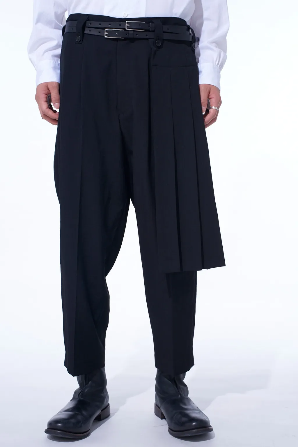 Washer Wool Gabardine Skirted Wrap Pants