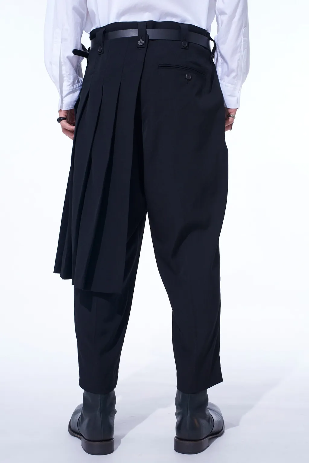 Washer Wool Gabardine Skirted Wrap Pants