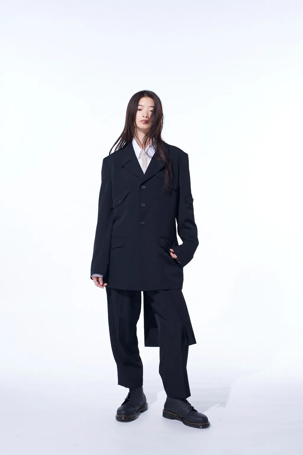 Washer Wool Gabardine Skirted Wrap Pants