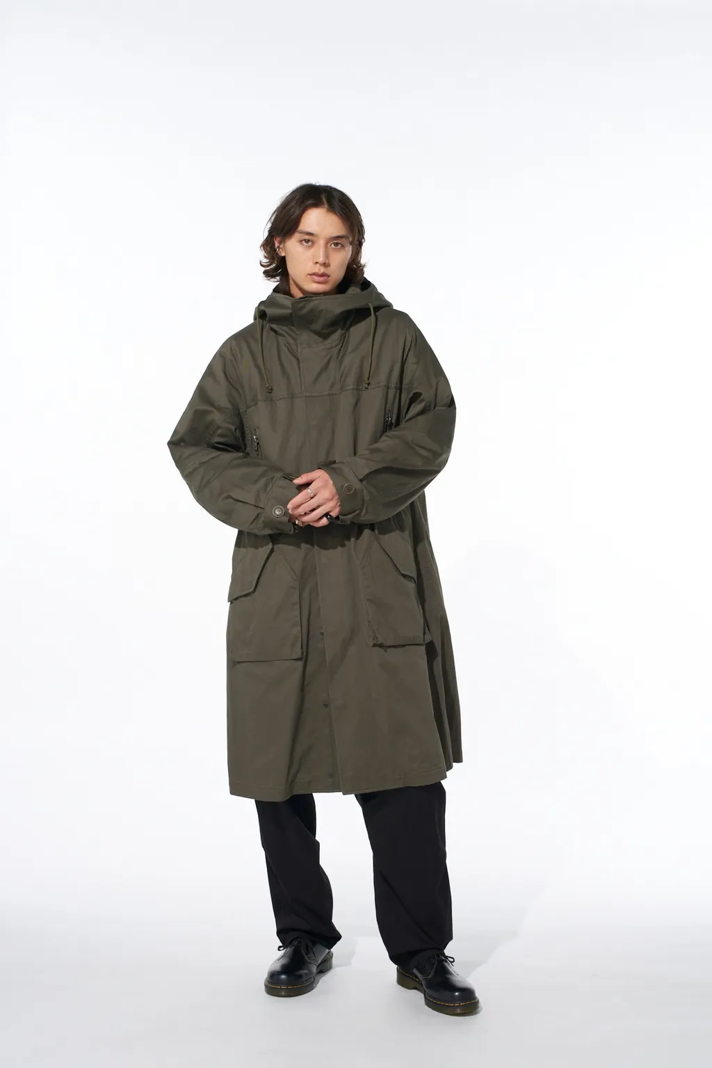 Cotton Twill Hooded Coat With Padded Liner