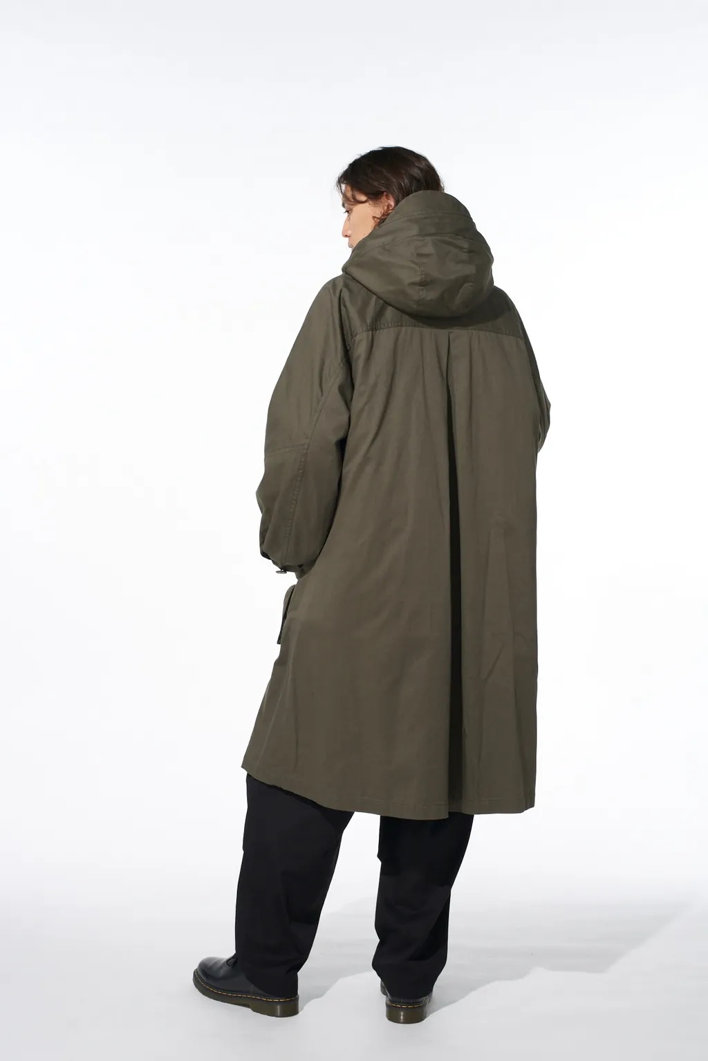 Cotton Twill Hooded Coat With Padded Liner