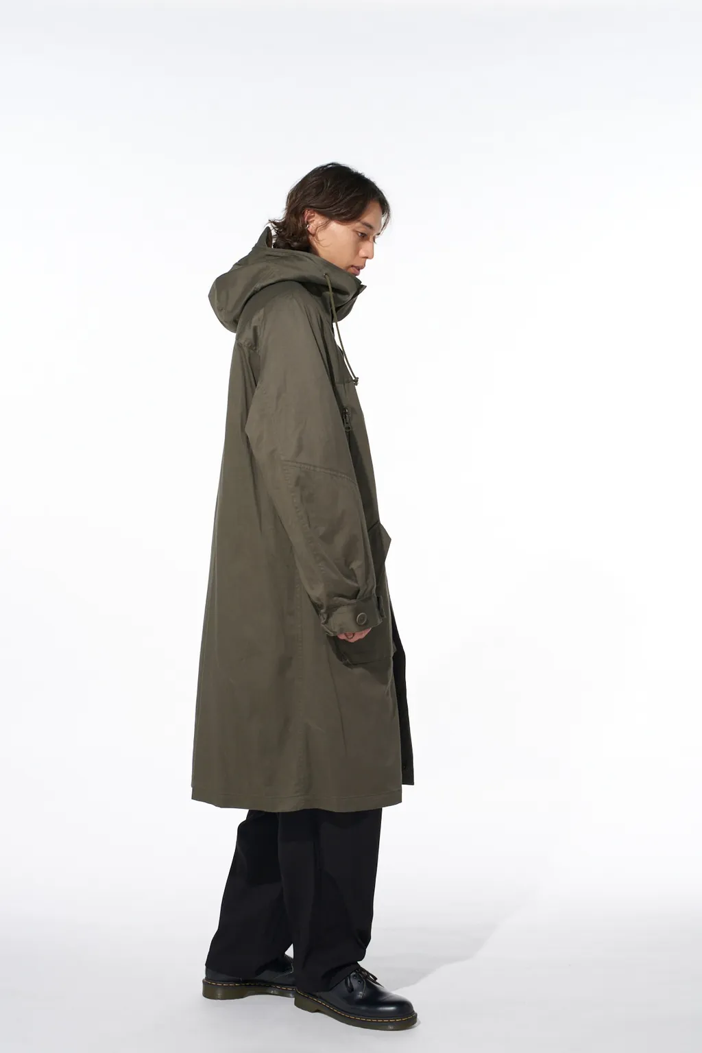 Cotton Twill Hooded Coat With Padded Liner
