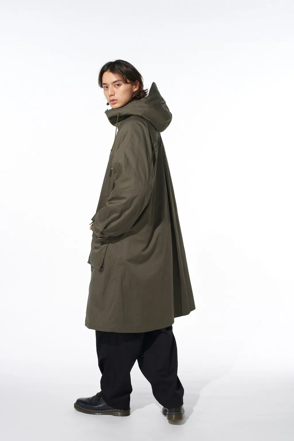 Cotton Twill Hooded Coat With Padded Liner