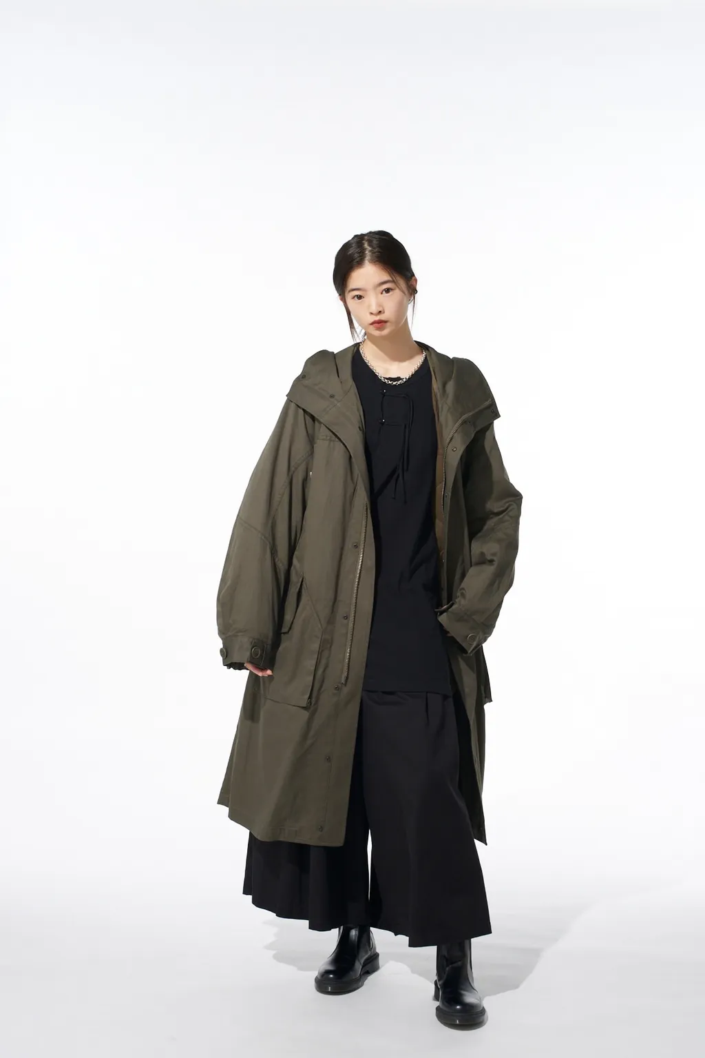 Cotton Twill Hooded Coat With Padded Liner