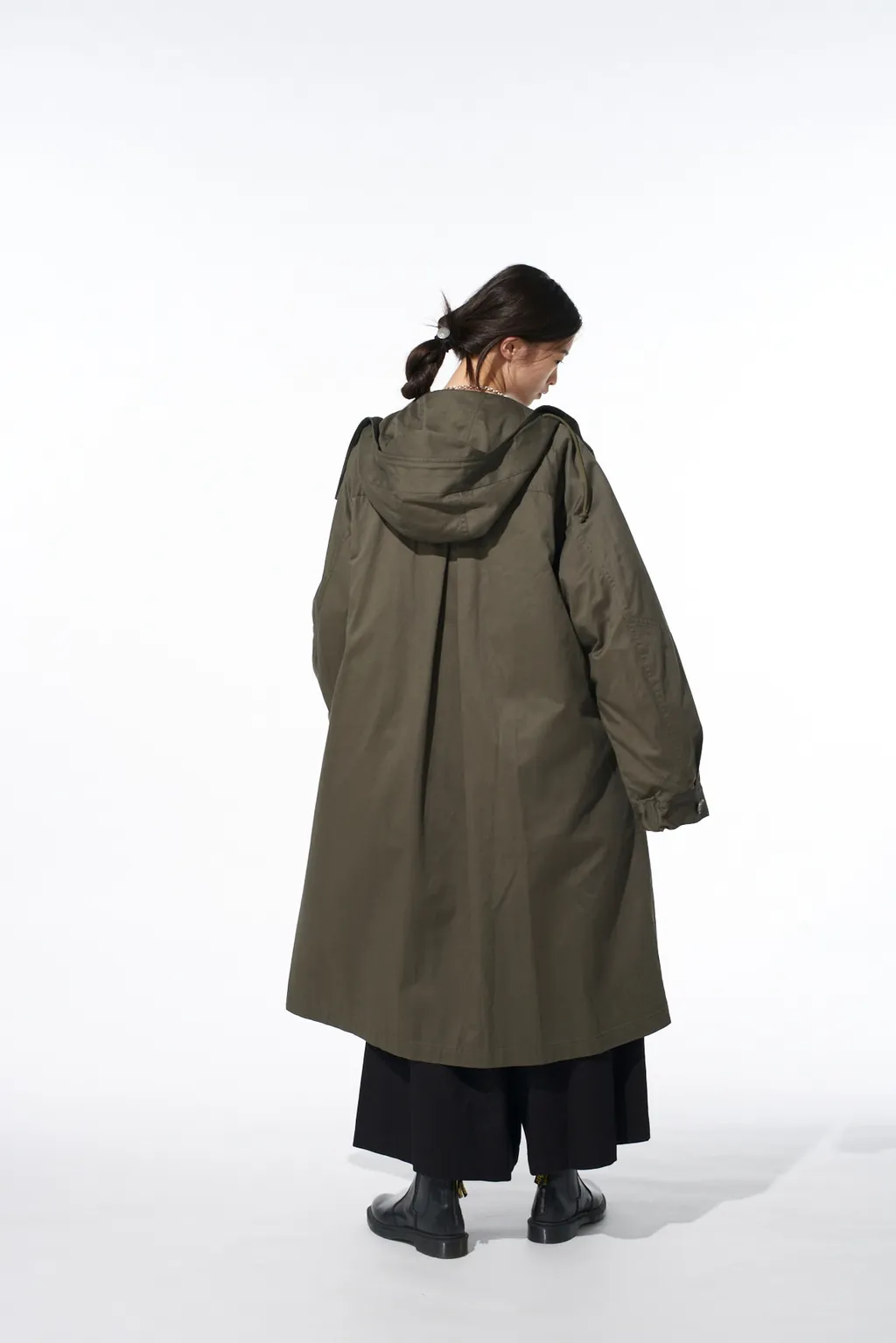 Cotton Twill Hooded Coat With Padded Liner