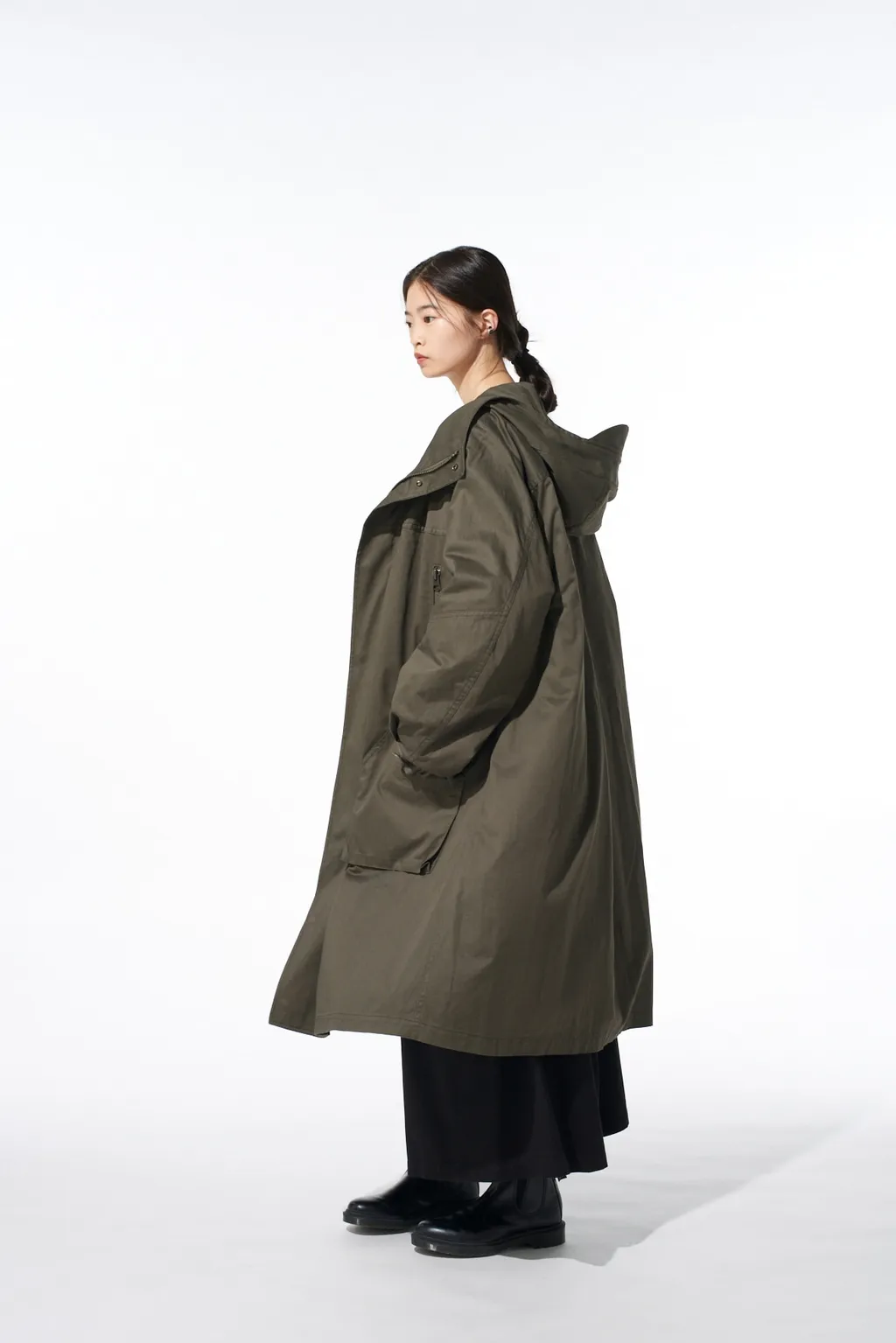 Cotton Twill Hooded Coat With Padded Liner