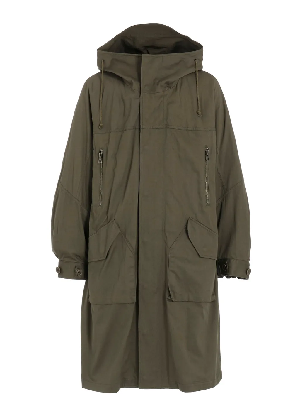 Cotton Twill Hooded Coat With Padded Liner
