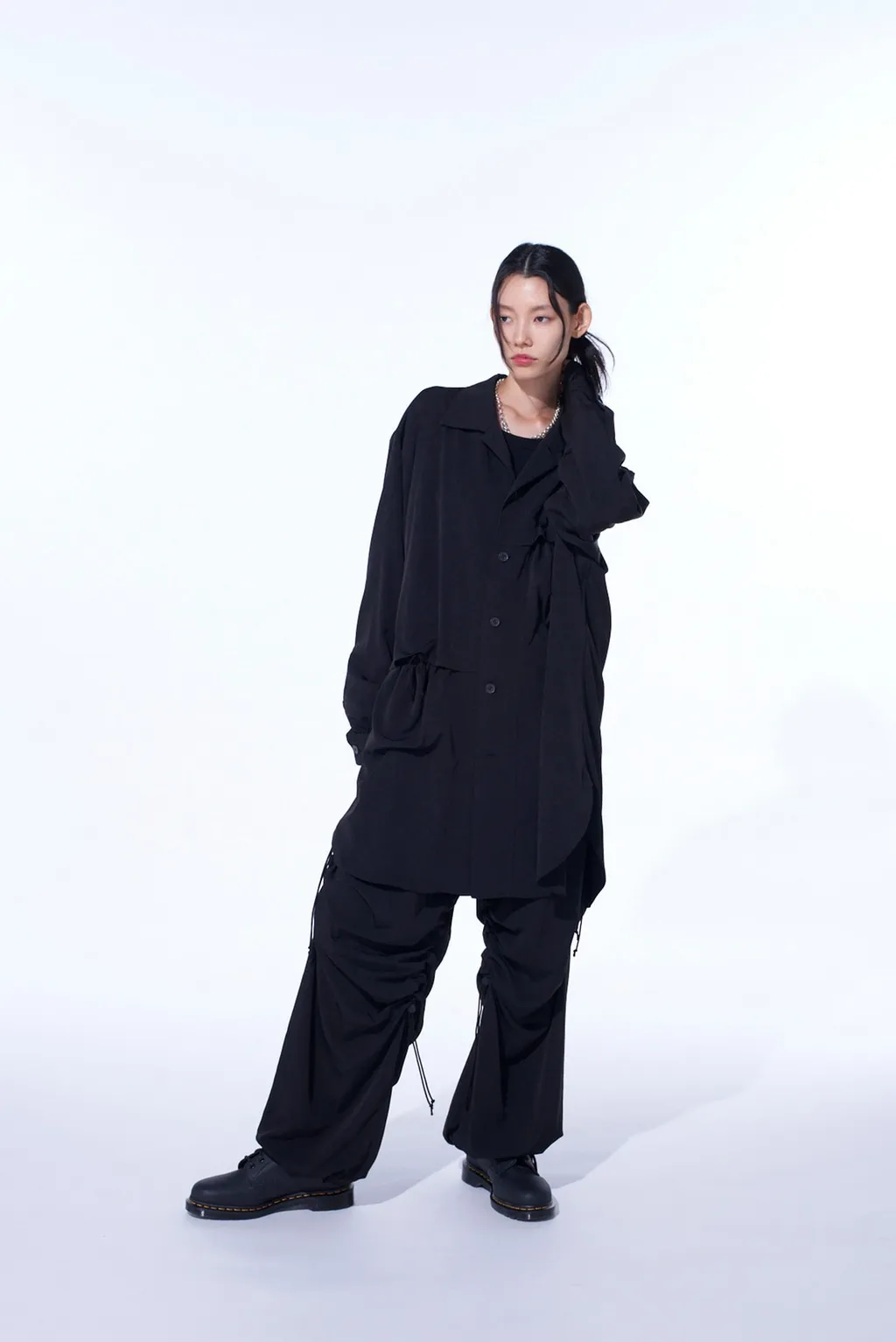 Crepe De Chine Shirring Pockets Shirt