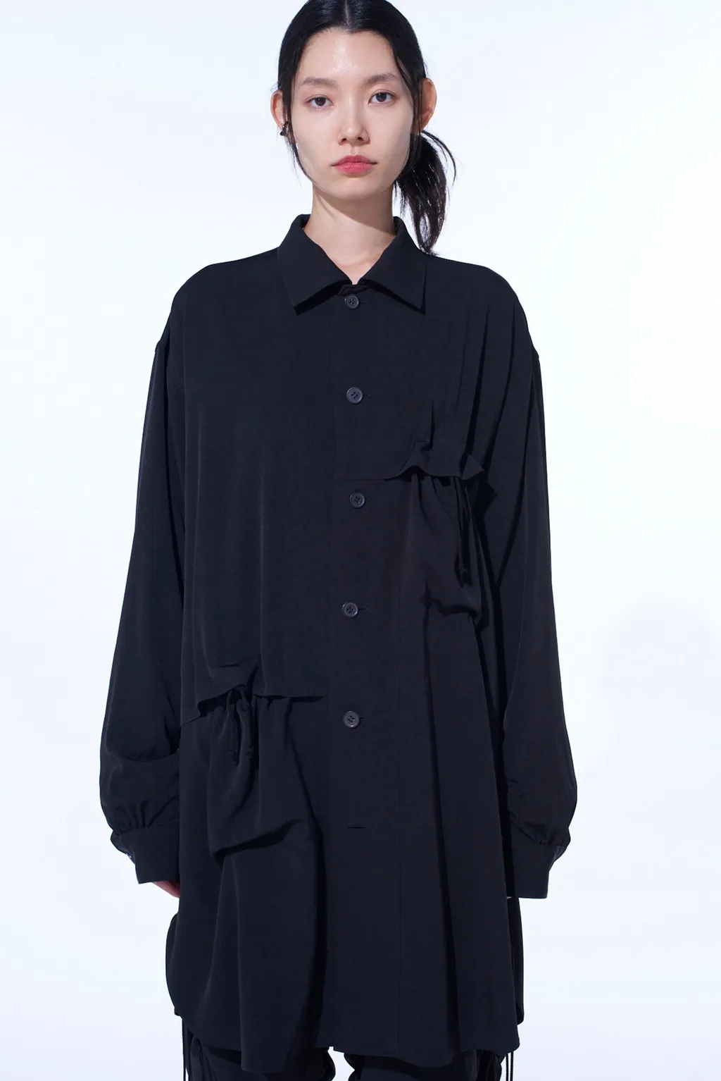 Crepe De Chine Shirring Pockets Shirt