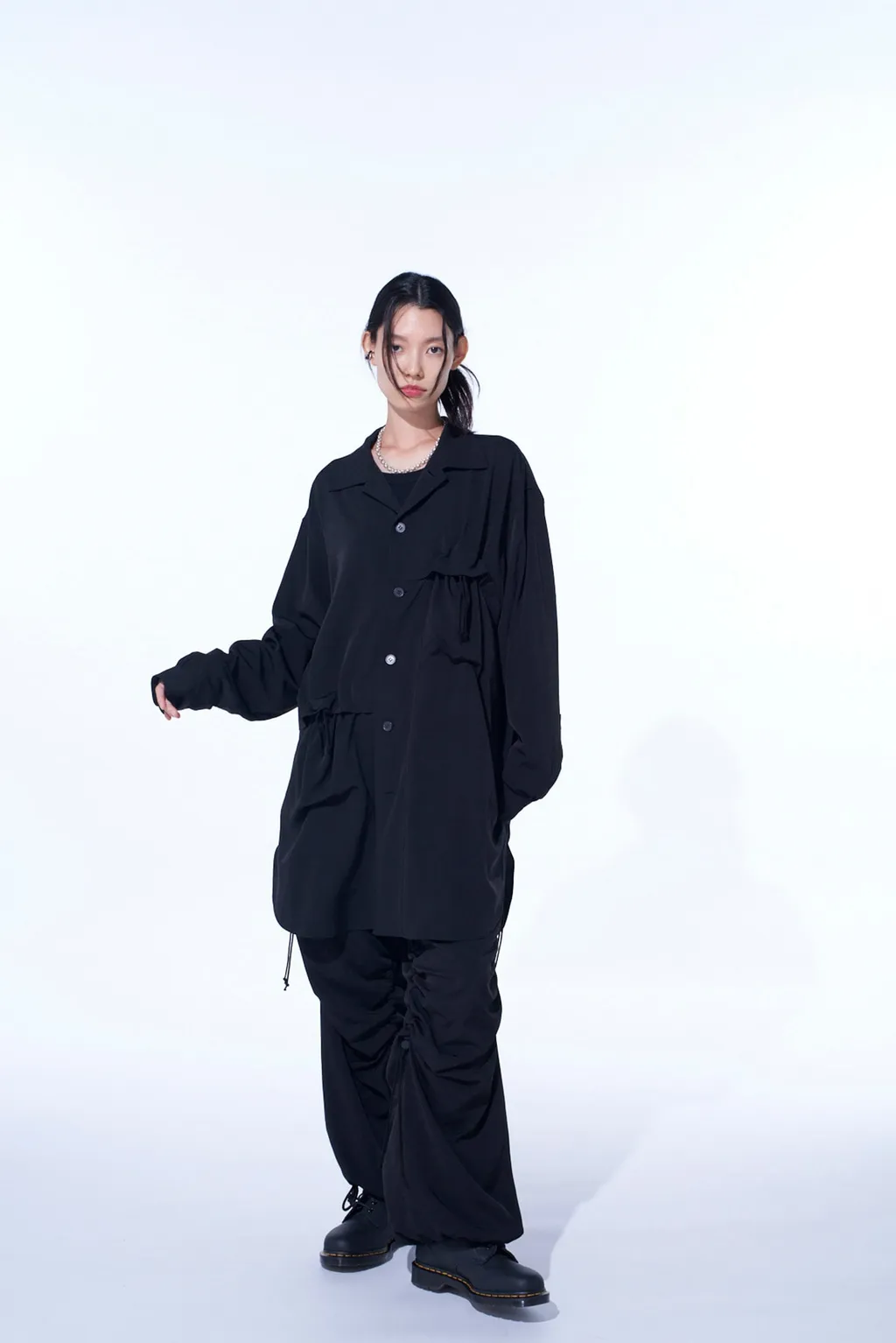 Crepe De Chine Shirring Pockets Shirt