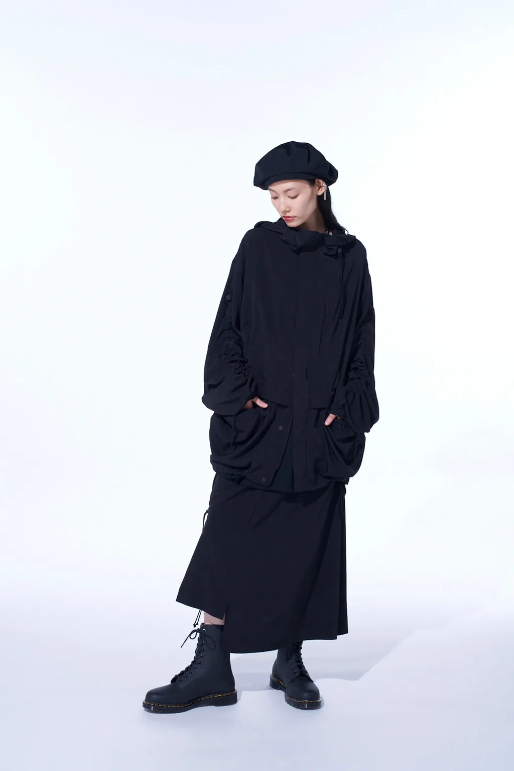 Crepe De Chine Shirring Drape Skirt