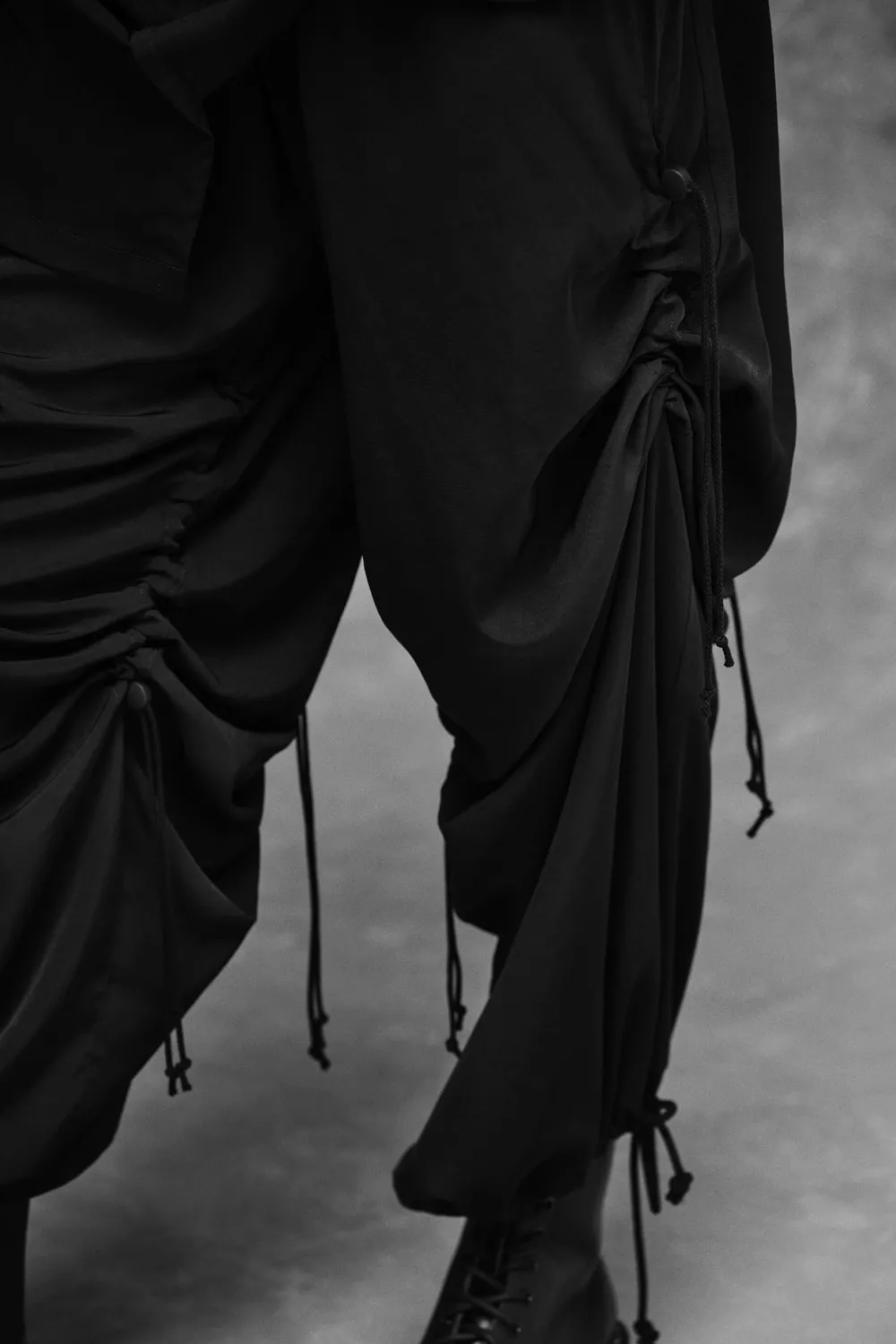 Crepe De Chine Shirring Wide Pants
