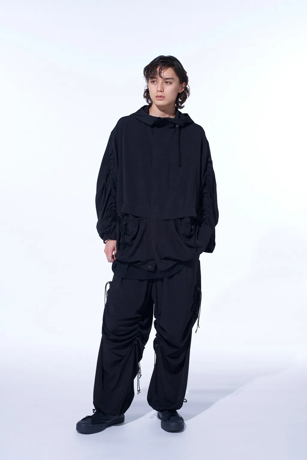 Crepe De Chine Shirring Wide Pants