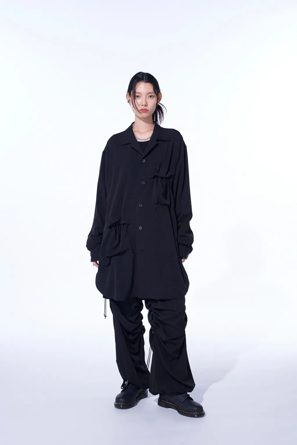 Crepe De Chine Shirring Wide Pants