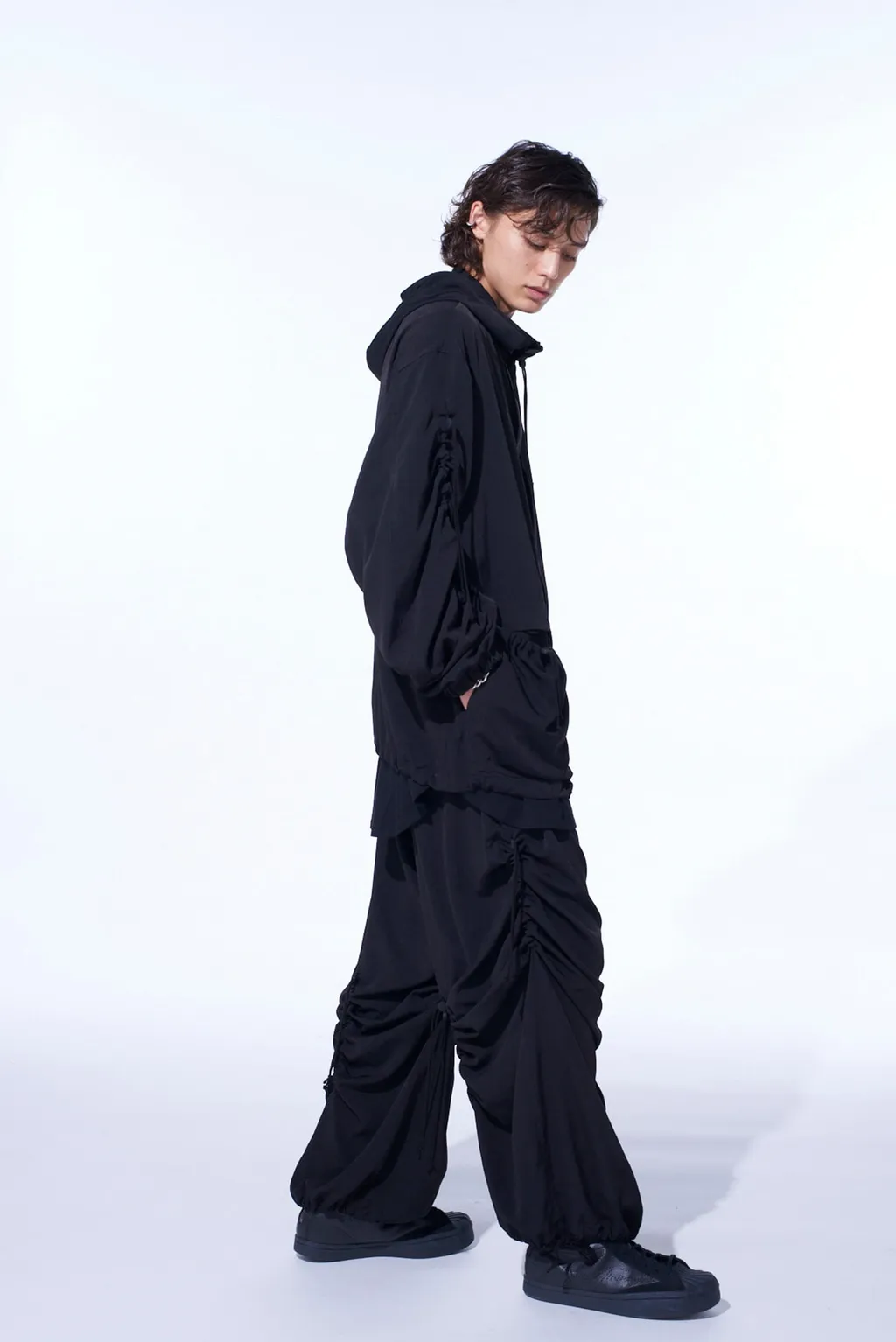 Crepe De Chine Shirring Wide Pants