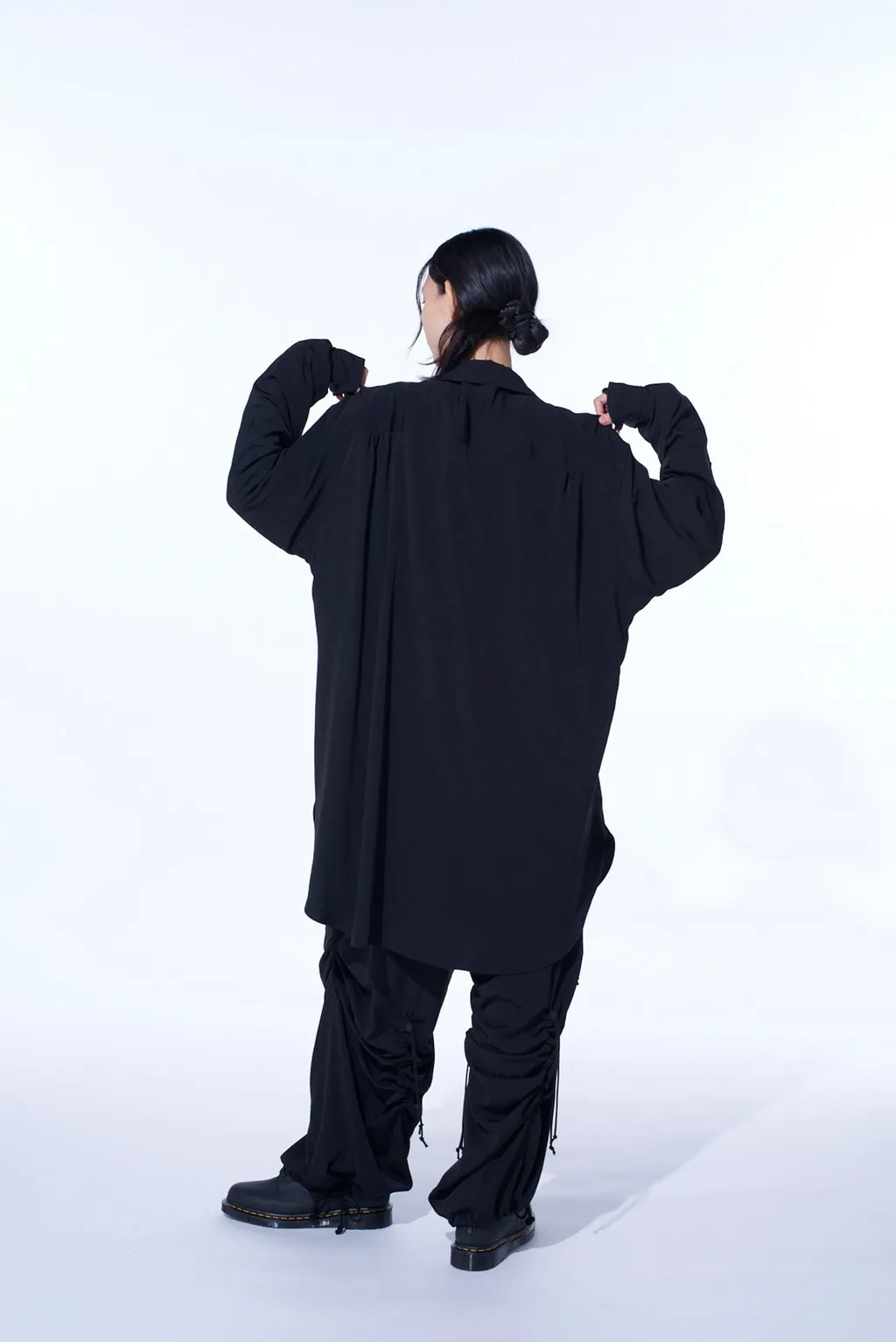 Crepe De Chine Shirring Wide Pants