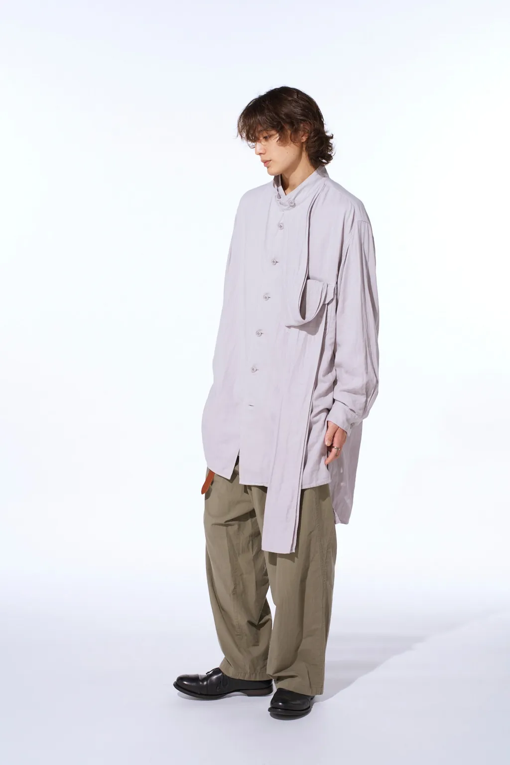 Double Gauze Band Collar Stole Shirt