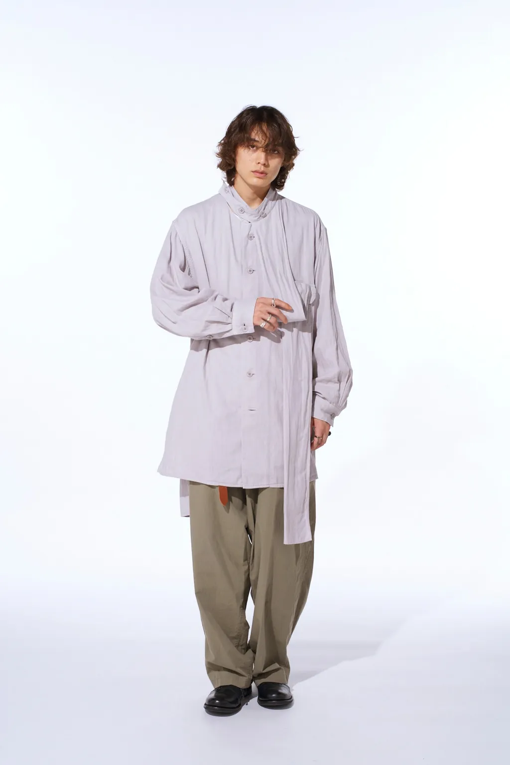Double Gauze Band Collar Stole Shirt