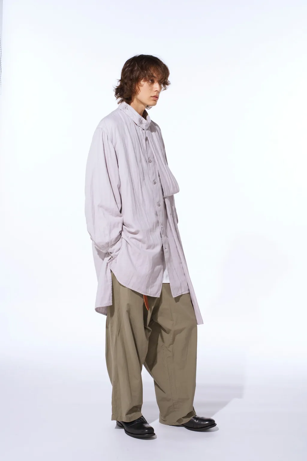 Double Gauze Band Collar Stole Shirt