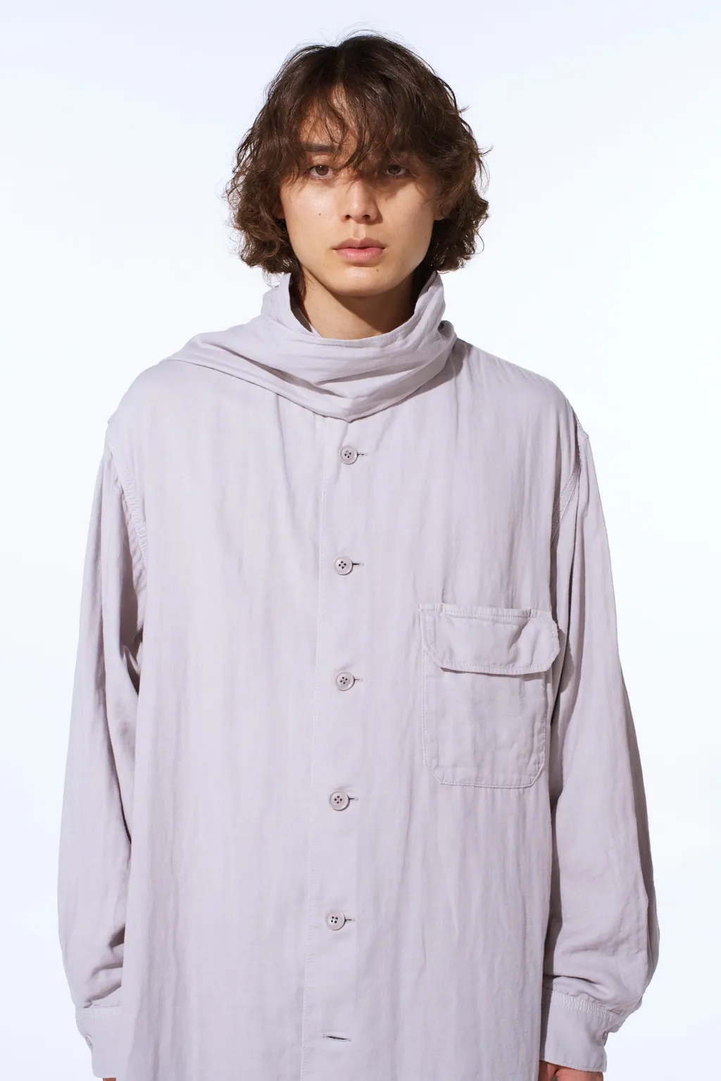 Double Gauze Band Collar Stole Shirt