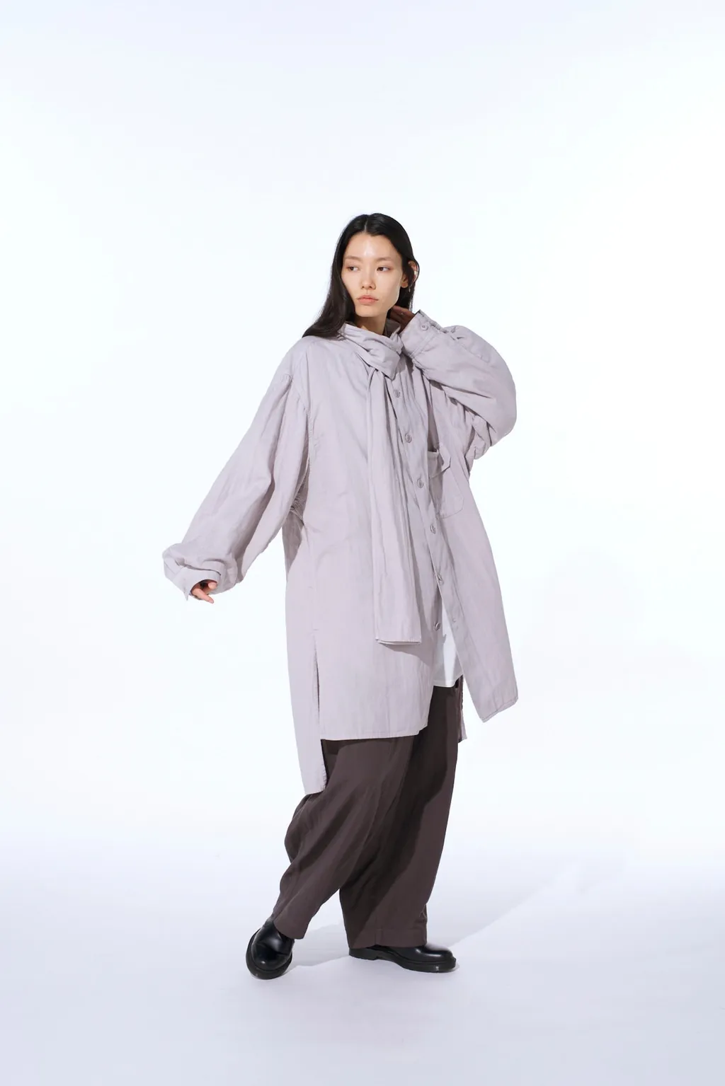 Double Gauze Band Collar Stole Shirt
