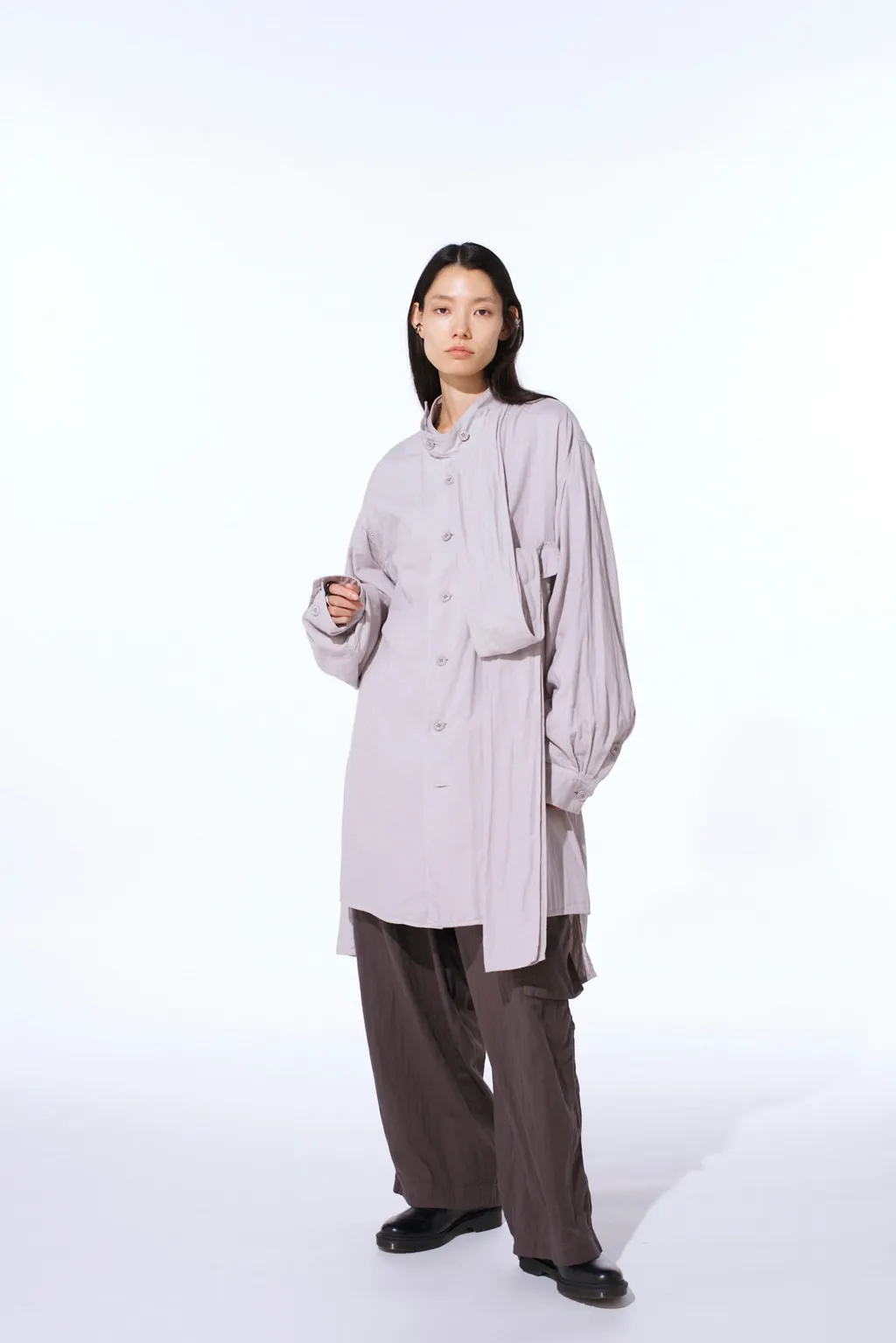 Double Gauze Band Collar Stole Shirt