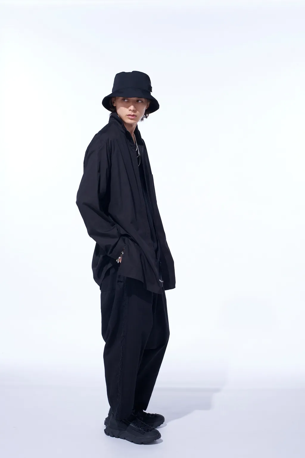 Cotton Broad Stand Collar Zipper Shirt