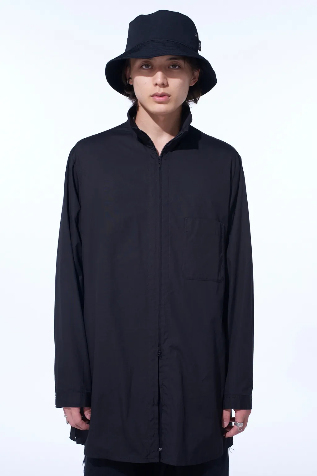 Cotton Broad Stand Collar Zipper Shirt