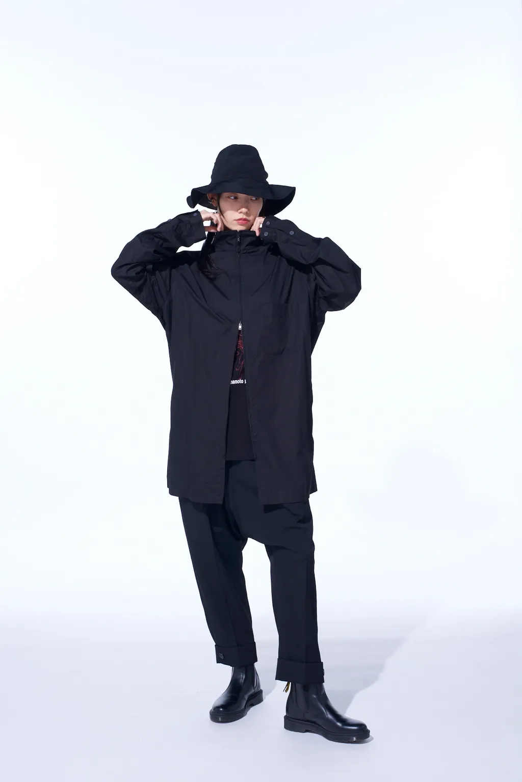 Cotton Broad Stand Collar Zipper Shirt