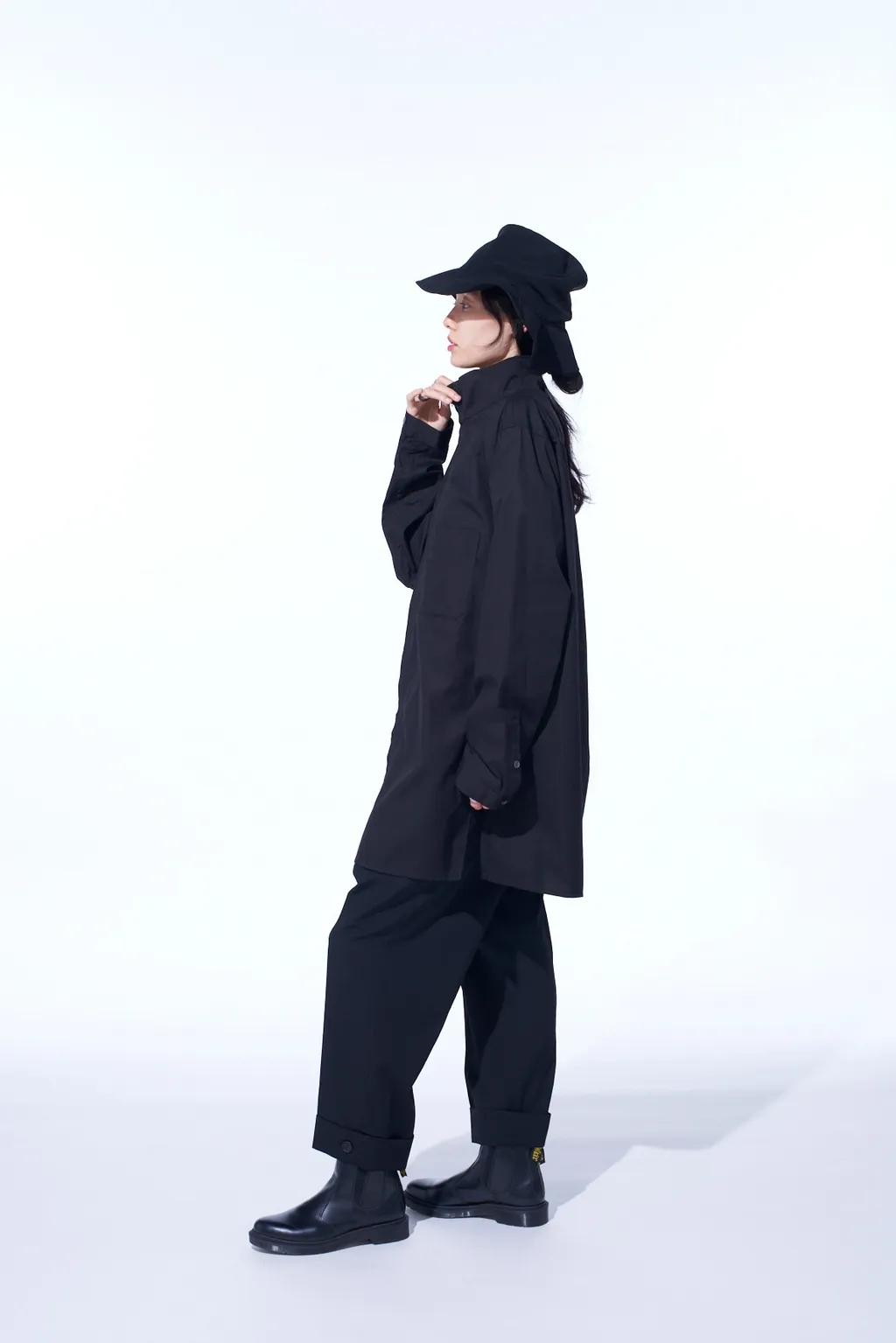 Cotton Broad Stand Collar Zipper Shirt