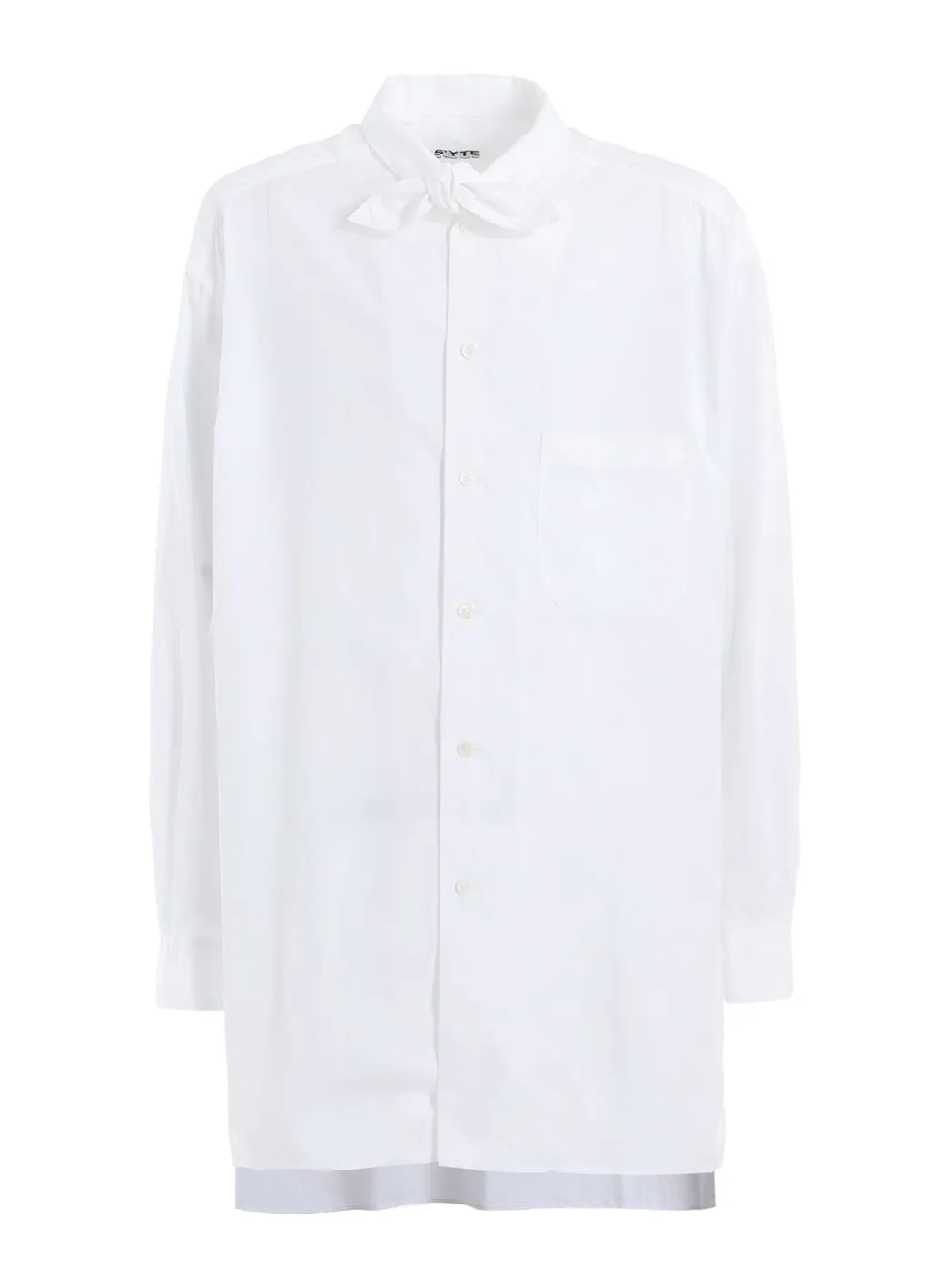 Cotton Broad Ribbon Collar Shirt