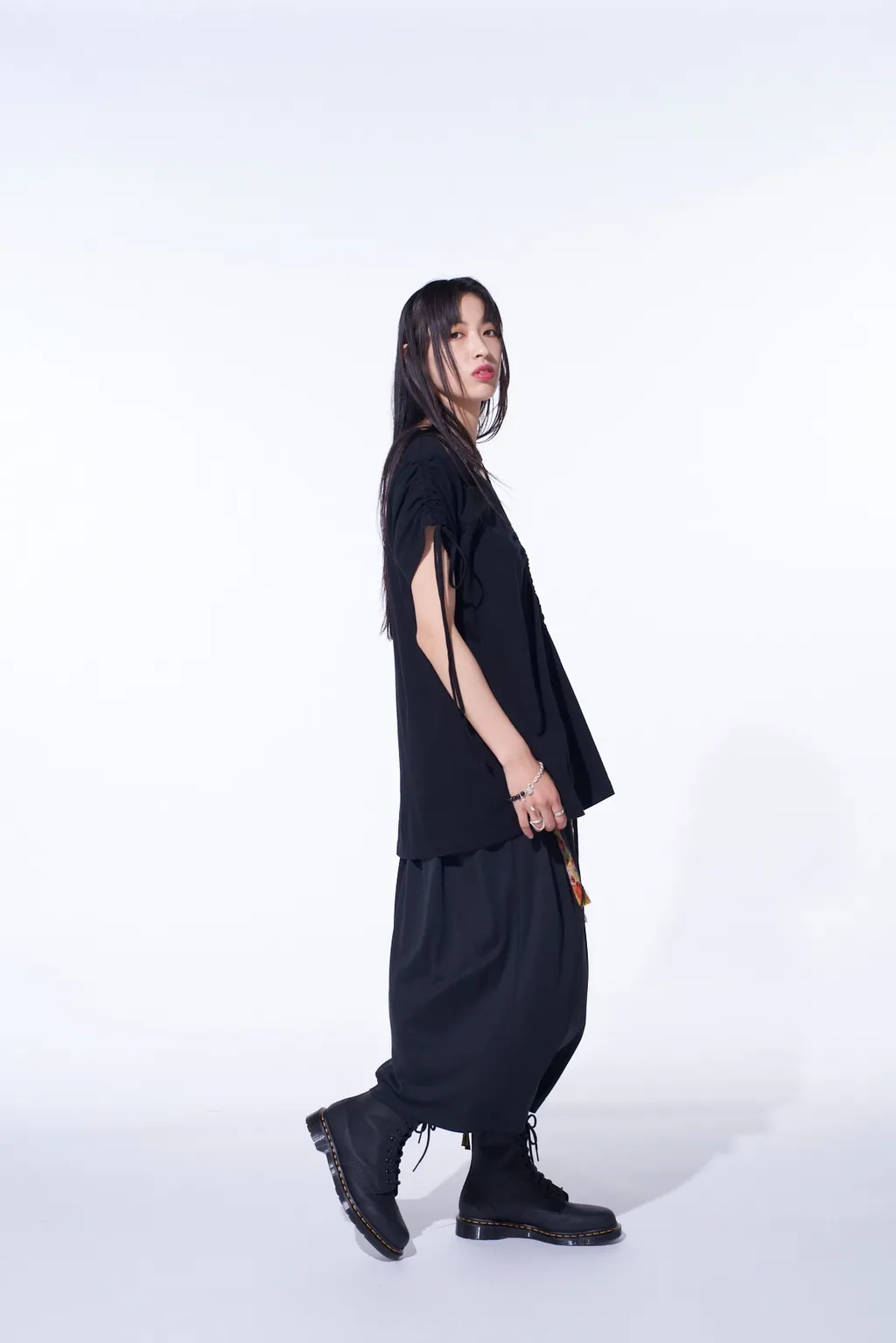 Pe/Smooth Jersey Waist-String Gathered Skirt With Tyrolean Tapes