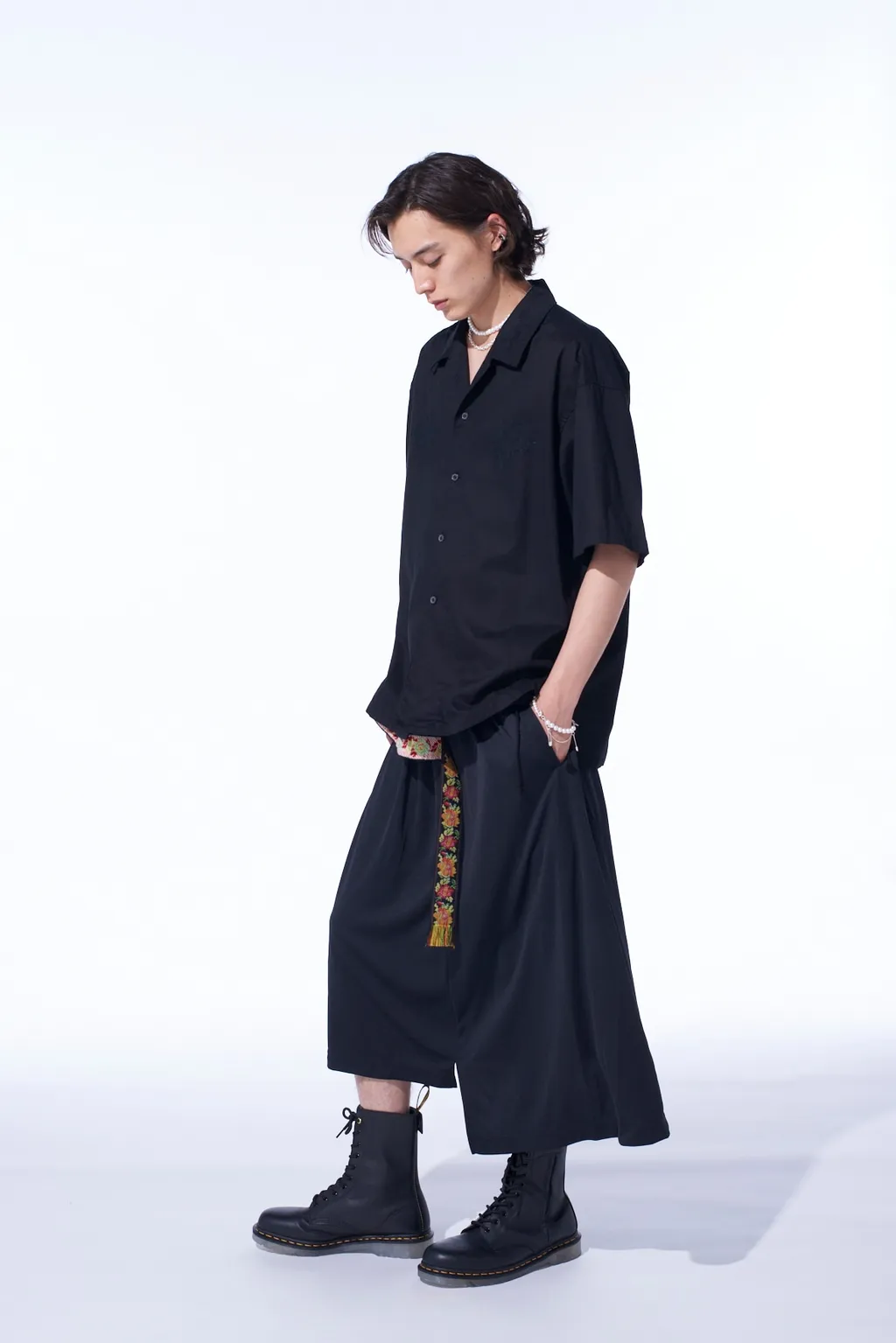 Pe/Smooth Jersey Waist-String Gathered Skirt With Tyrolean Tapes