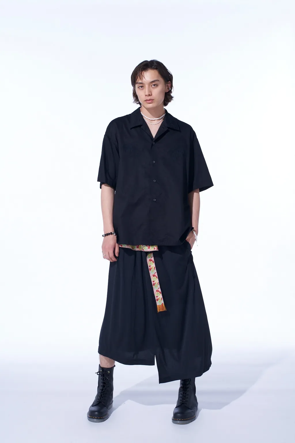 Pe/Smooth Jersey Waist-String Gathered Skirt With Tyrolean Tapes