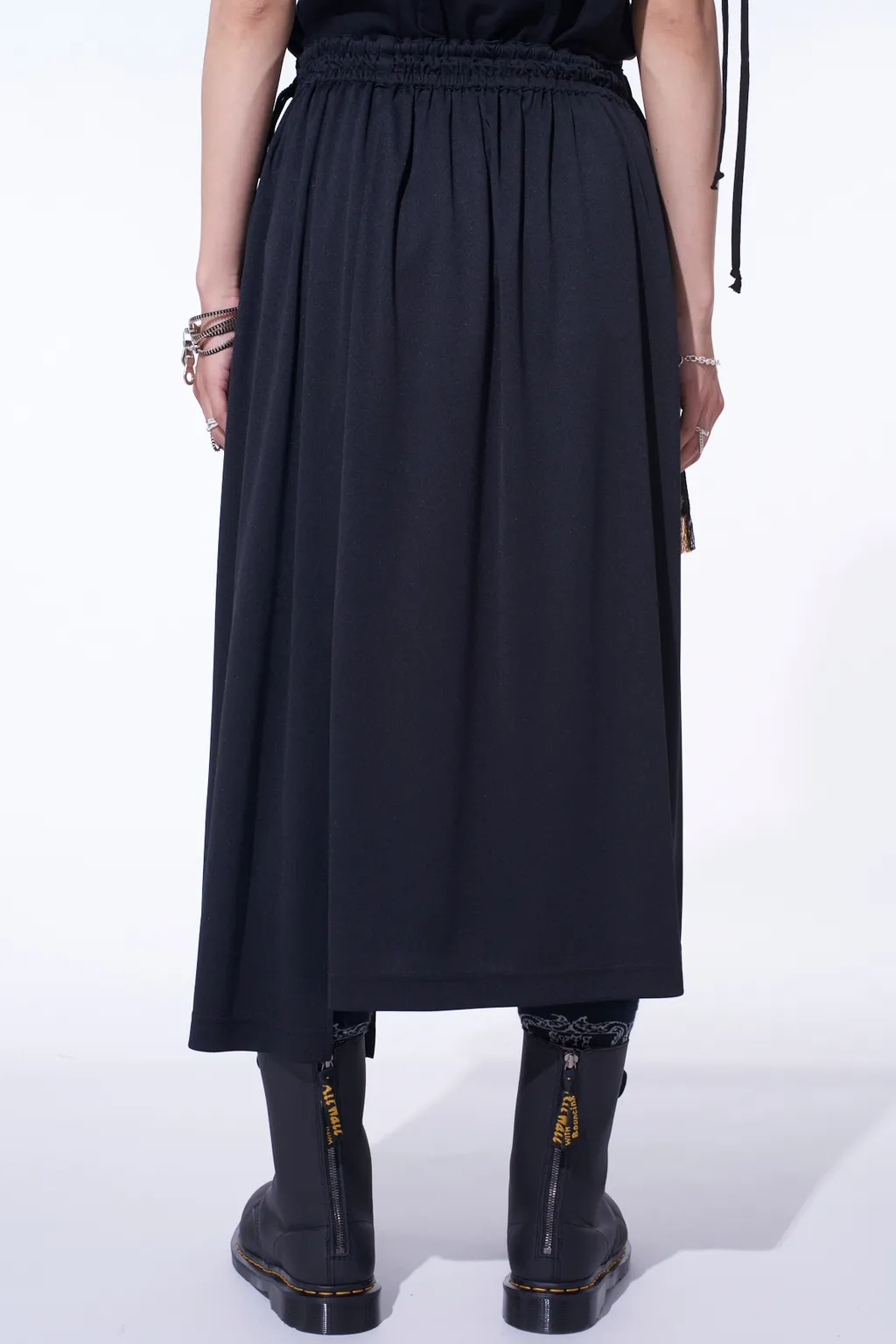 Pe/Smooth Jersey Waist-String Gathered Skirt With Tyrolean Tapes