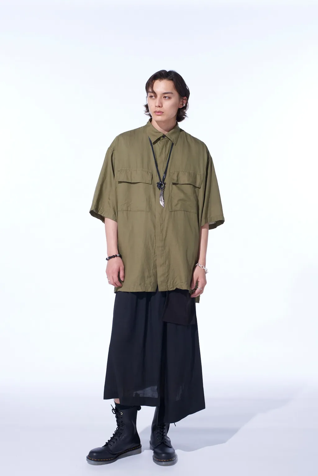 Cotton/Cellulose Broad Flap Pockets Oversized Short-Sleeve Shirt
