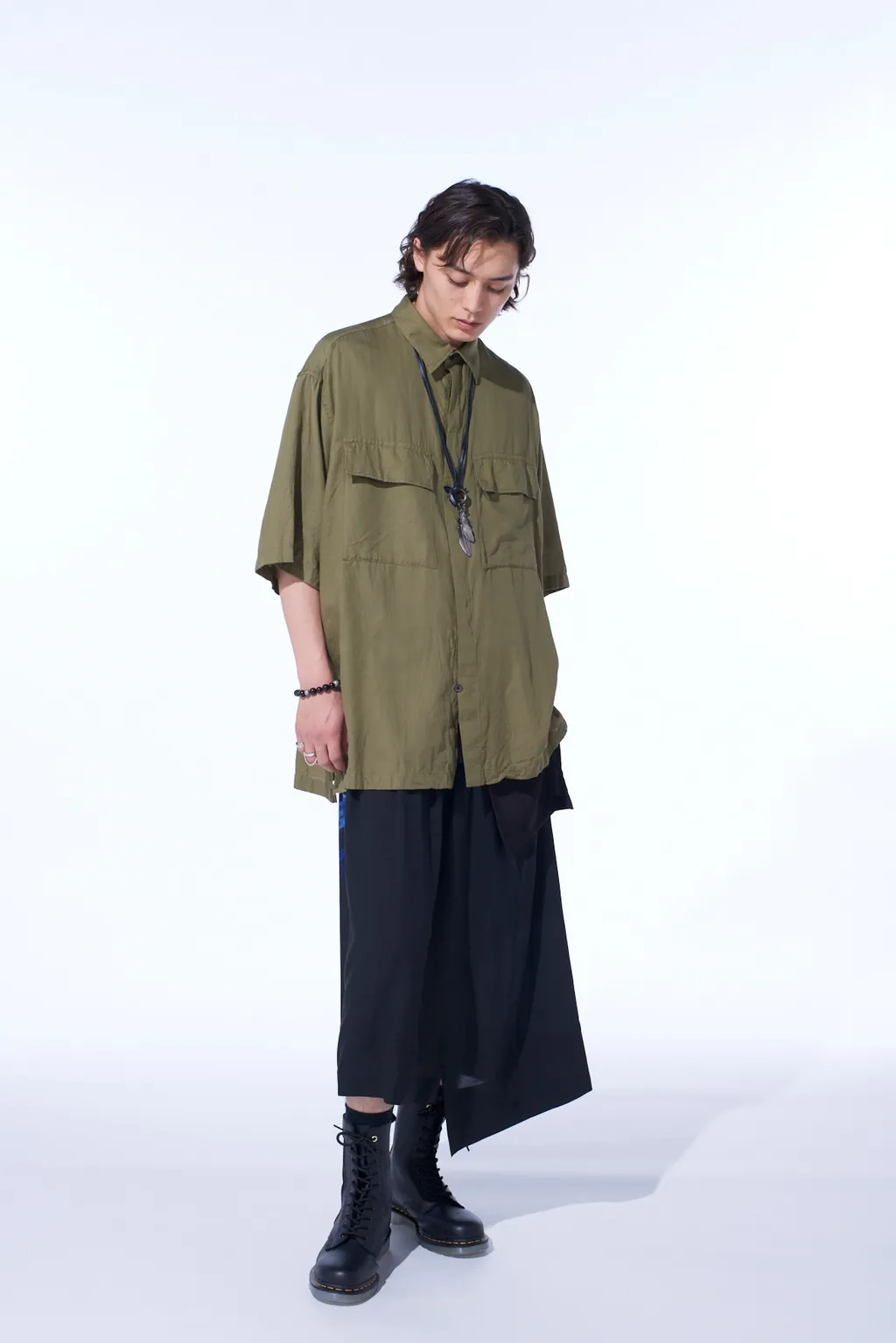 Cotton/Cellulose Broad Flap Pockets Oversized Short-Sleeve Shirt