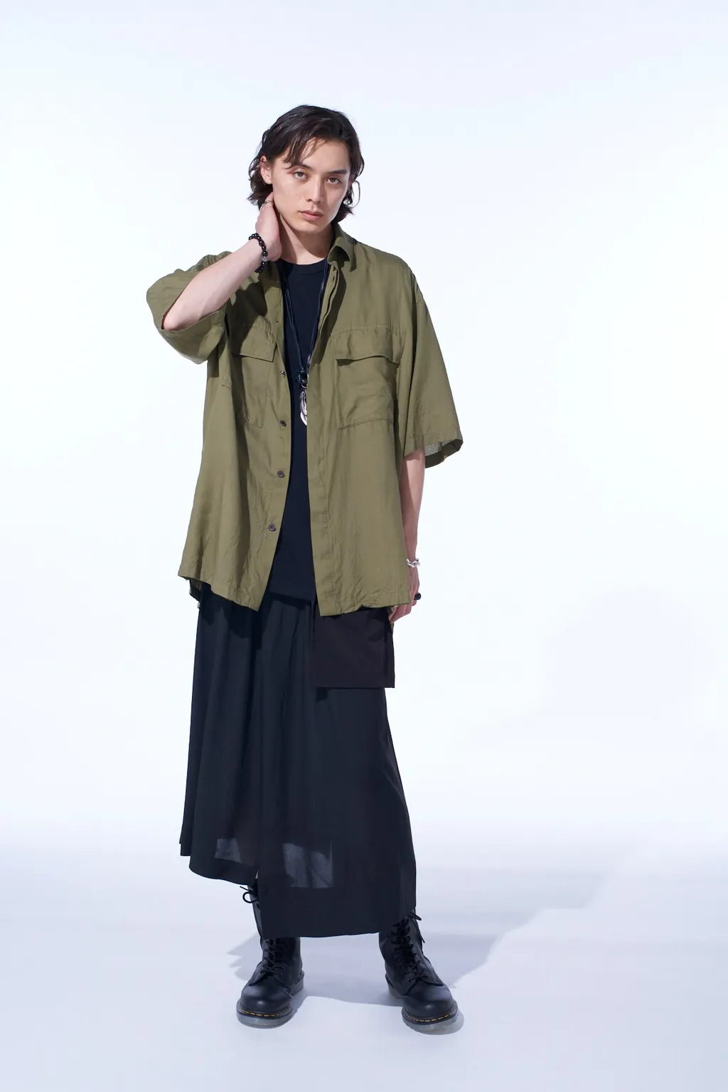 Cotton/Cellulose Broad Flap Pockets Oversized Short-Sleeve Shirt