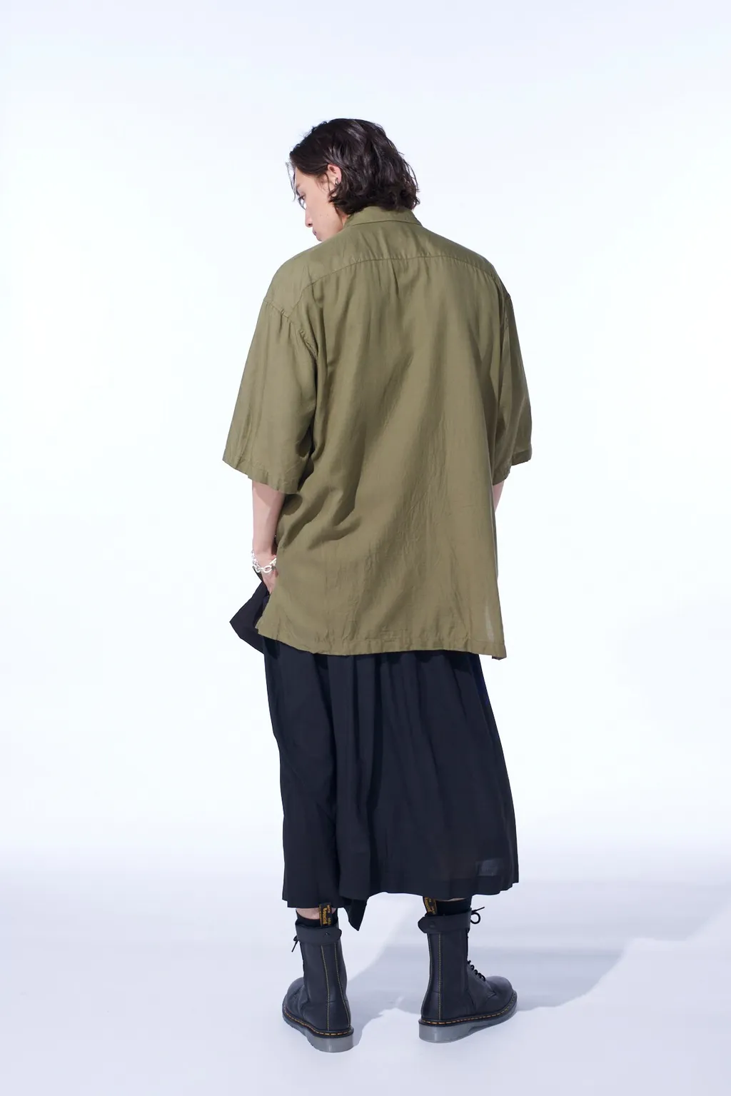 Cotton/Cellulose Broad Flap Pockets Oversized Short-Sleeve Shirt
