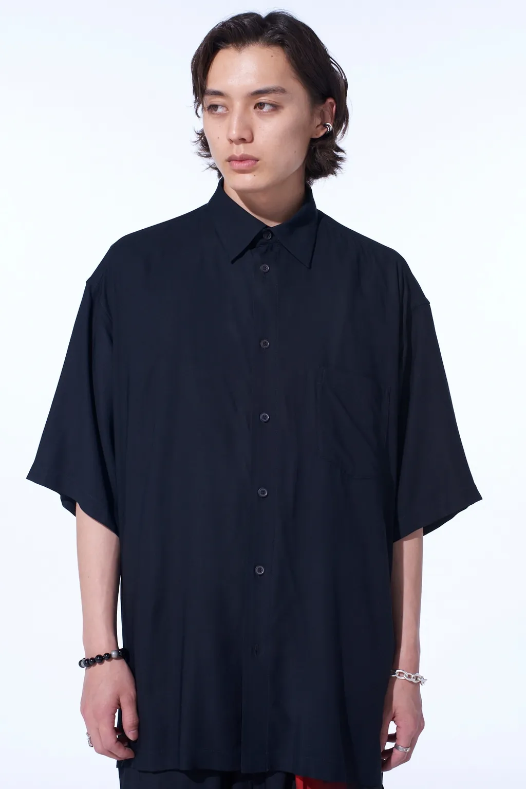Rayon Twill Oversized Short-Sleeve Shirt