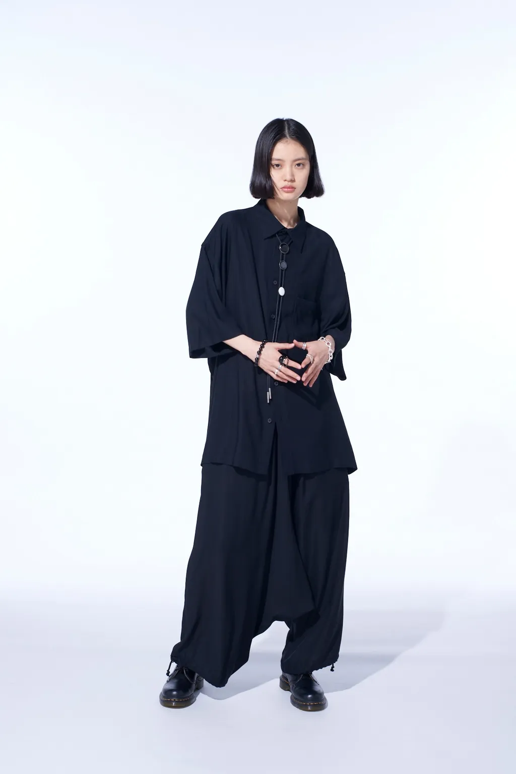 Rayon Twill Oversized Short-Sleeve Shirt
