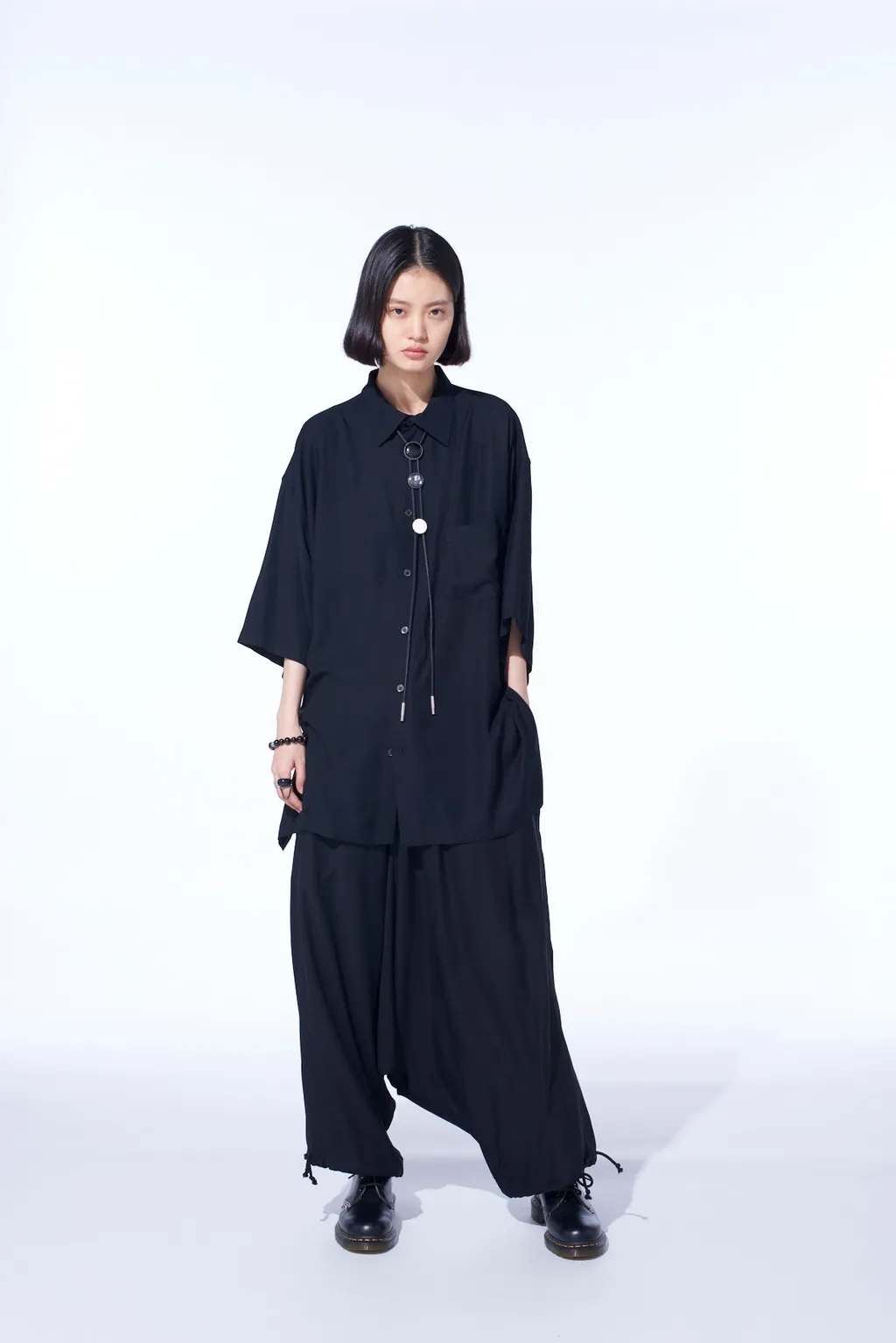 Rayon Twill Oversized Short-Sleeve Shirt