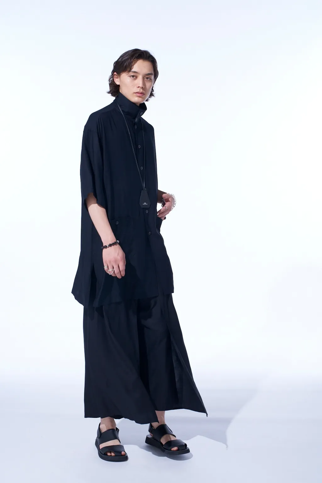 Rayon Twill Oversized Stand Collar Shirt