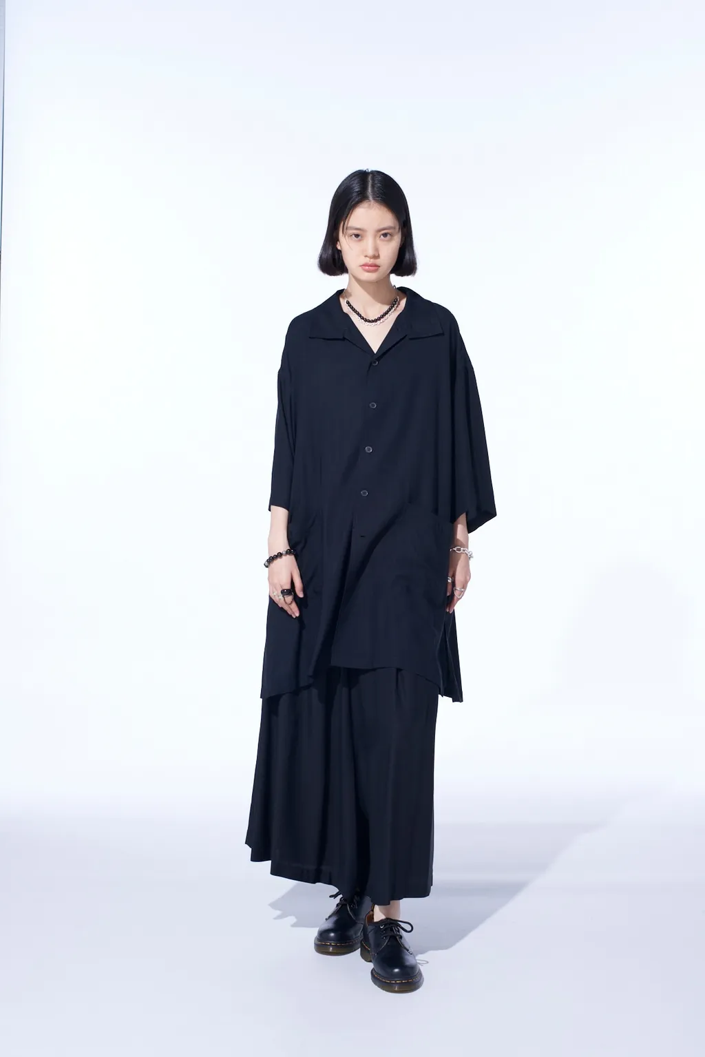 Rayon Twill Oversized Stand Collar Shirt