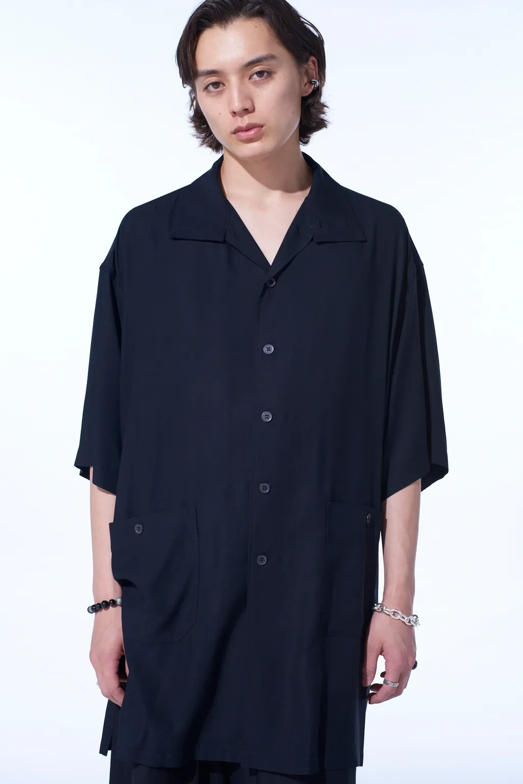 Rayon Twill Oversized Stand Collar Shirt