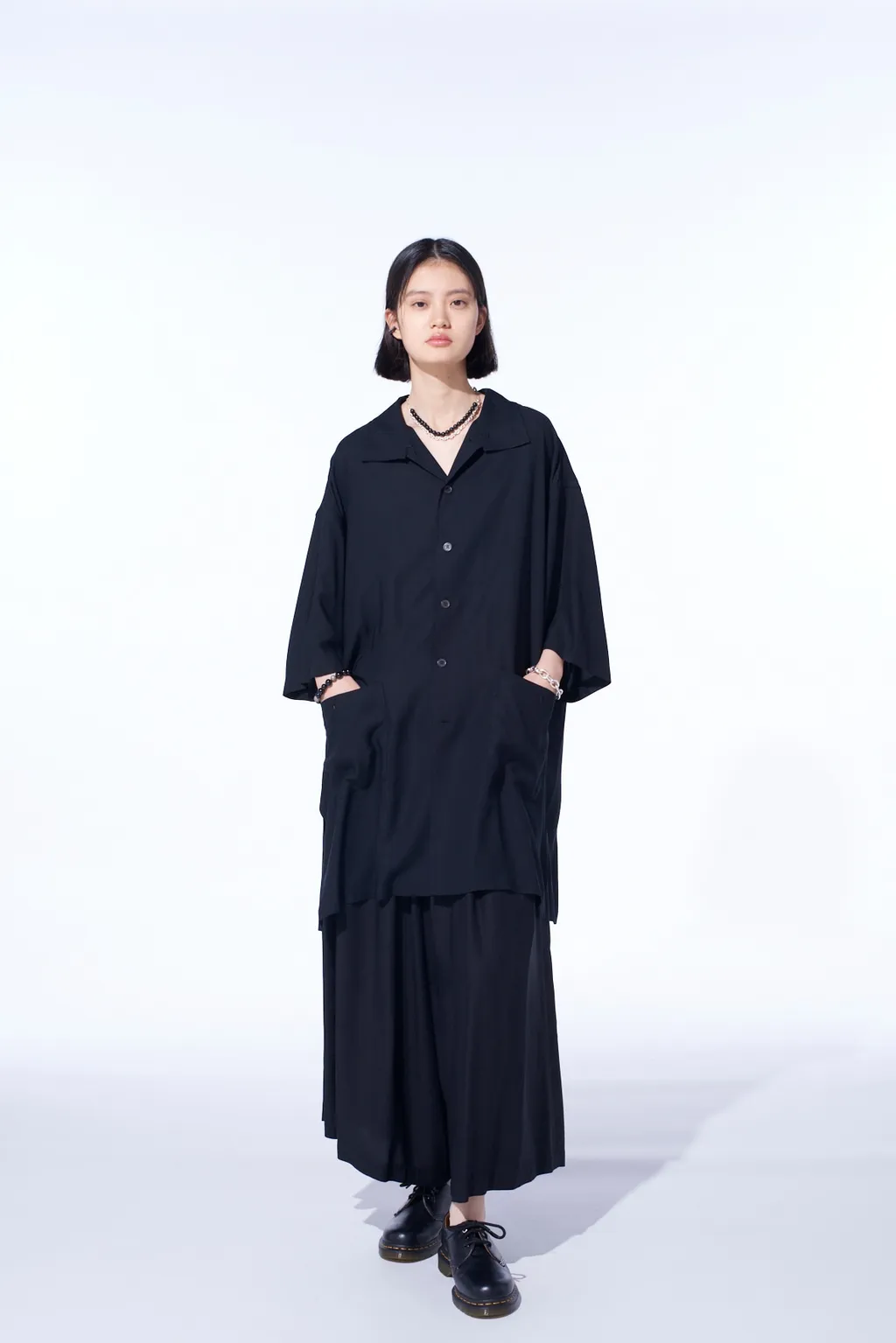 Rayon Twill Oversized Stand Collar Shirt