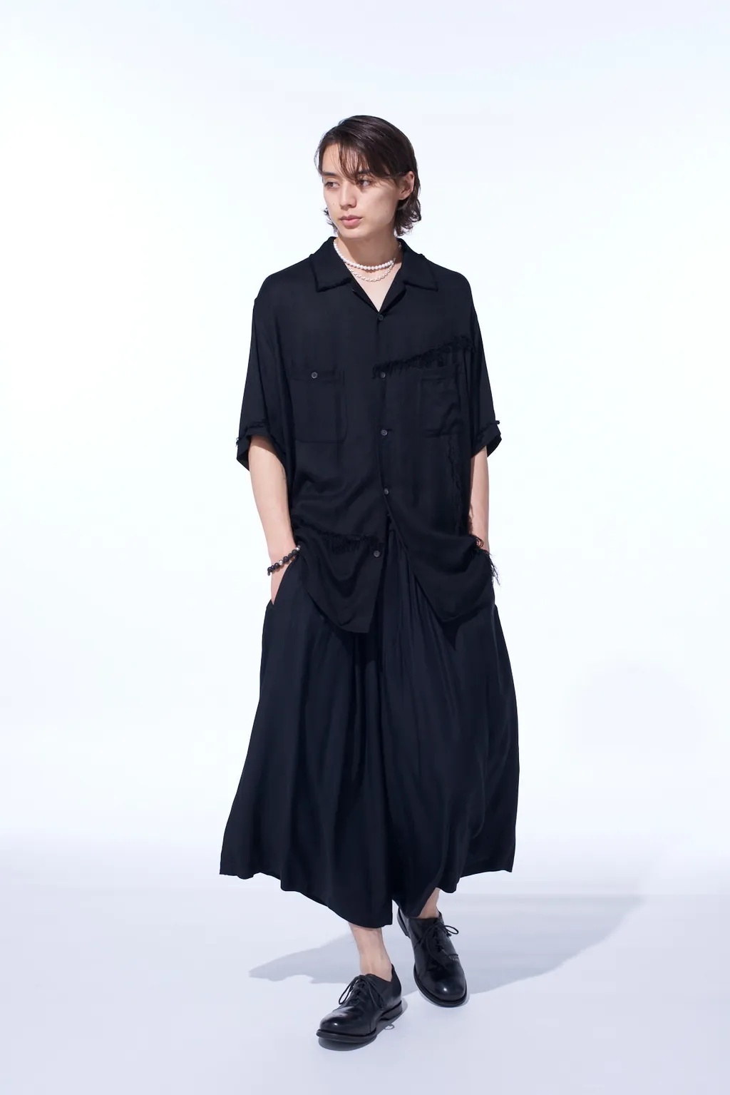 Viscose Twill Cut-Off Open-Collar Shirt
