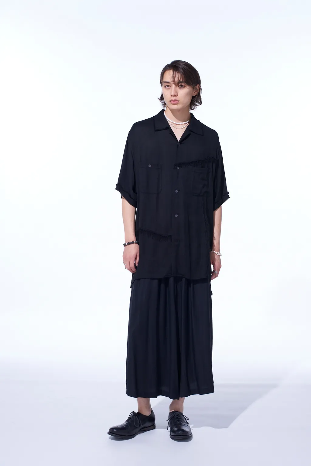 Viscose Twill Cut-Off Open-Collar Shirt
