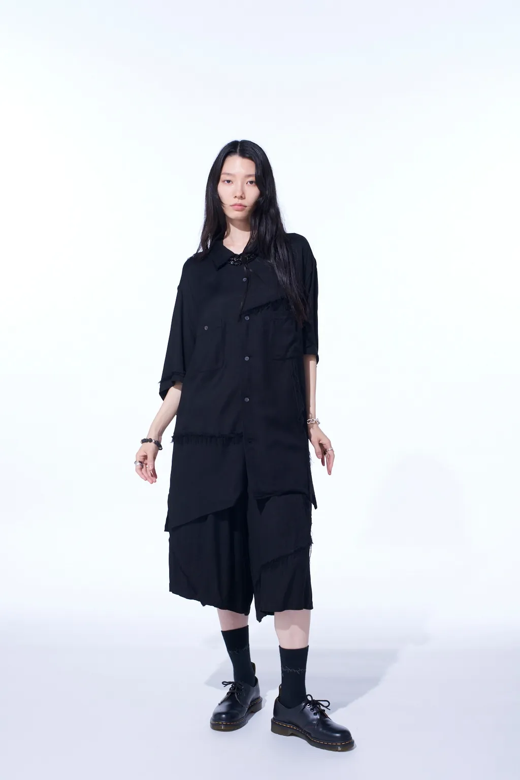 Viscose Twill Cut-Off Open-Collar Shirt